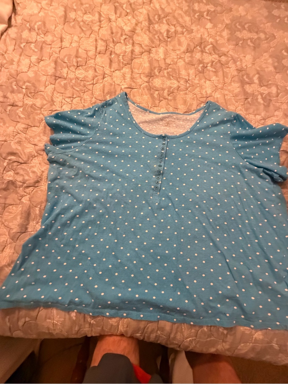 Woman Within Blue Polka Dot Short Sleeve Henley Top